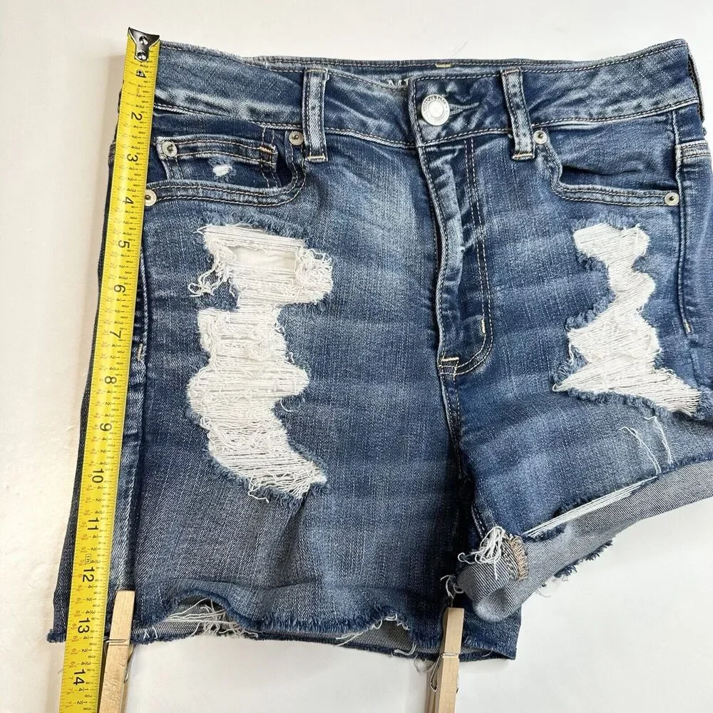 American Eagle Shorts Hi-Rise Shortie 8 Next Level Denim Jean Distress EUC